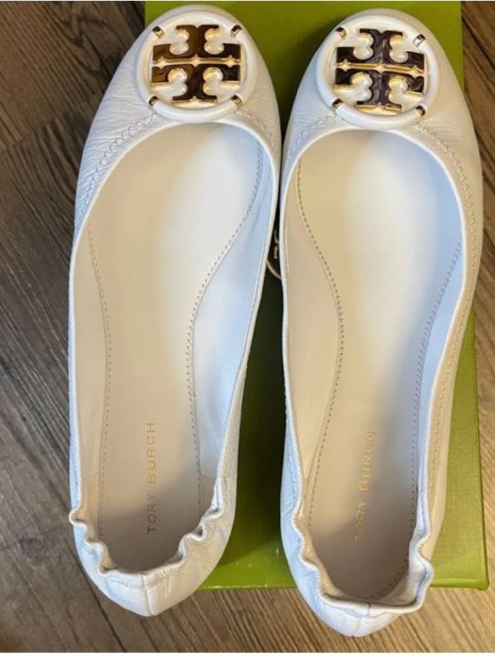 Brand New tory burch sz 7multi logo ballet samba milled shrunken 156749 gardenia